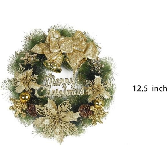 4 Styles Christmas Pine Wreaths Spruce Wreath with Mixed Decorations, 12" (Gold) - Picture 3 of 6